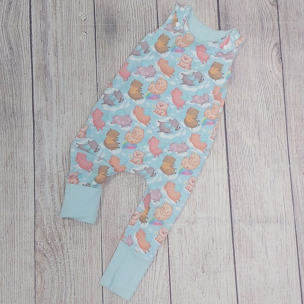 Custom Made ADJUSTABLE Grow-With-Me Infant/Toddler Romper 6m-4+y Flying Pigs